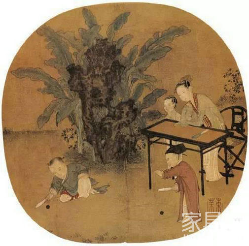 宋代佚名画家《蕉荫击球图》