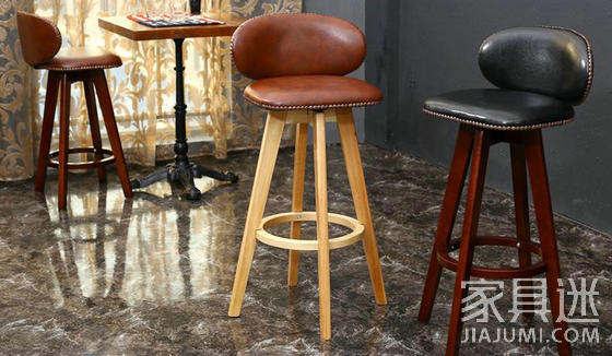 阿雨生活 北欧式榉木吧台椅 实木吧椅 旋转高脚凳靠背酒吧椅子